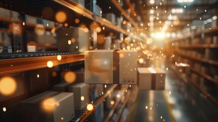 Enigmatic blurred bokeh background with enhanced e-commerce design and logistics elements, ideal for retail and online shopping concepts