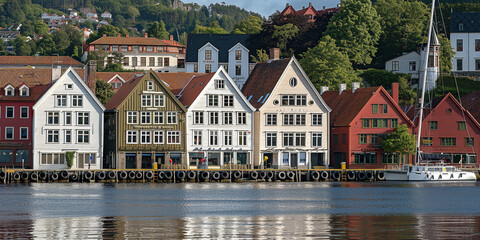 Obraz premium Bergen, Norway. View of the historic buildings at Breiggen-Hanseatic Wharf in Bergen, Norway