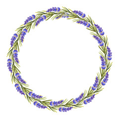 Fototapeta na wymiar Watercolor Lavender Wreath PNG.