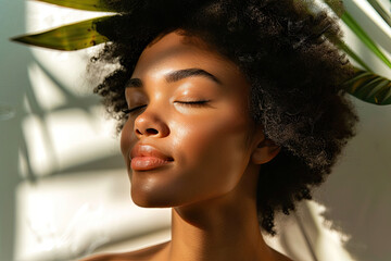 Close-Up Portrait of Woman with Freckles and Sunlight on Face