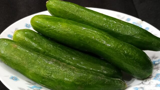 fresh green cucumber with wide angle shot
