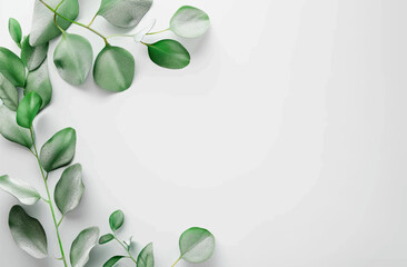 A green twig with leaves lying on a white canvas, a white sheet of paper, a gradient, a watman with a branch of greenery, a mockup for a photo 4, vector illustration