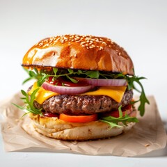 Juicy Gourmet Delight: Isolated Burger on White