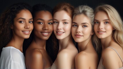 Obraz premium Portrait of five multiracial beautiful women smiling