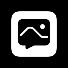 Vector picture message icon. Black, white background. Perfect for app and web interfaces, infographics, presentations, marketing, etc.