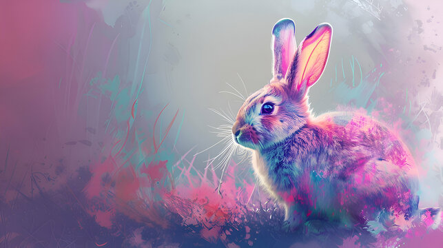 easter background with bunny, digital art style concept 