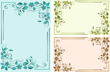 A set of frames with floral ornaments.Multicolored frames with floral ornament on a white background in a vector set.