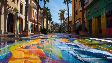 Fototapeta premium street decorated with beautiful art.