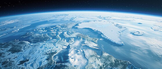 Stunning view planet Earth from space, showcasing frozen ice glaciers snow covering planets surface