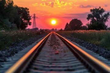 Fototapeta na wymiar railway track in the sunset