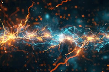 Representation of the digital lightning network of the bitcoin blockchain technology - obrazy, fototapety, plakaty