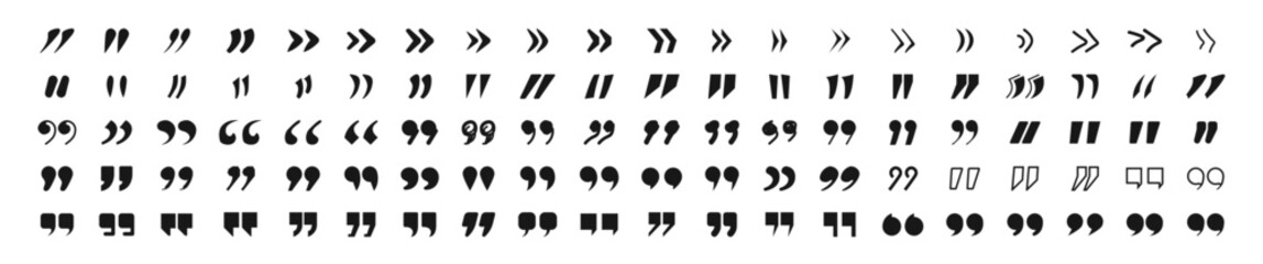 Vector black quote icon set. Quote Icon Object. Quotemarks outline, speech marks, inverted commas or talking marks collection. Talk bubble speech icon
