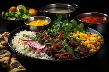 delicious array of Pakistani dishes unfolds on a vibrant table. From aromatic biryani to flavorful kebabs, the visual feast captures the richness of Pakistani cuisine.