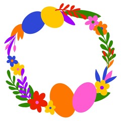Easter wreath of eggs and flowers