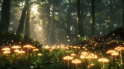 Fairy ring in a forest glade - obrazy, fototapety, plakaty