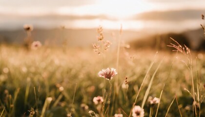 clower flower and fresh spring grass in meadow beautiful nature in morning - obrazy, fototapety, plakaty