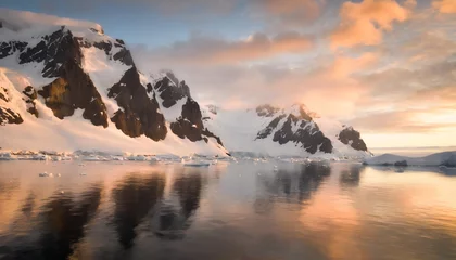 Fotobehang reflections of cliffs and mountains in the lemaire channel at sunset antarctica © Katherine