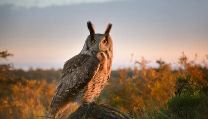 south american great horned owl bubo virginianus nacurutu nocturnal bird - obrazy, fototapety, plakaty