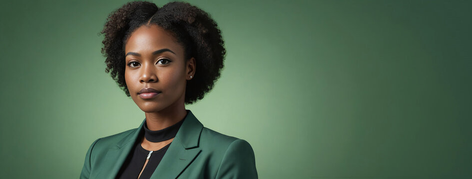 African American 20-30 Woman Isolated On A Green Background With Copy Space