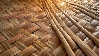 nature background of brown handicraft weave texture bamboo surface - obrazy, fototapety, plakaty