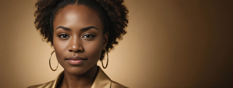 African American 30-35 Years Woman Isolated On A Gold Background With Copy Space