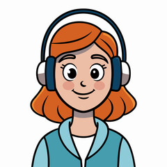 Cartoon woman listening to music on headphones