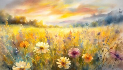 abstract art colorful painting art of a spring flower meadow floral watercolor background...