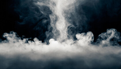 Motion white explosion smoke, fluid splash vapor cloud, ink in water, texture art black background