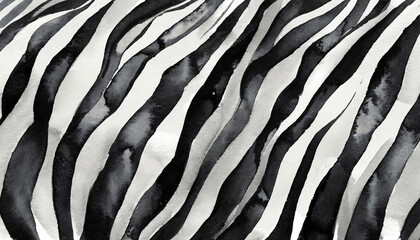 Cute creative black and white stripes watercolor background, zebra pattern. Stylized animal skin