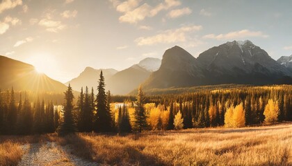 beautiful panoramic image of an autumn landscape in the style of the canadian rockies ai generative - obrazy, fototapety, plakaty