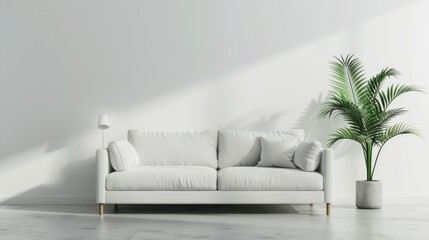 Modern salon interior with stylish sofa and lush plant against white background - creepycross