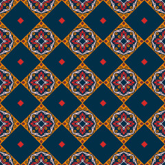 Decorative Asian folk seamless pattern. Repeating background in nomad style. Colored fabric swatch with surface design, minimal print on wallpaper, fabrics, gift wrap, templates. Vector.