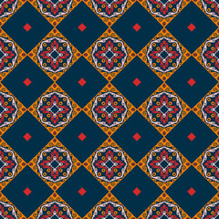 Decorative Asian folk seamless pattern. Repeating background in nomad style. Colored fabric swatch with surface design, minimal print on wallpaper, fabrics, gift wrap, templates. Vector.