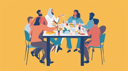 Image of people sitting at a table during negotiations or lunch in war. This prompt demonstrates how shared nutrition can promote dialogue and peaceful resolution of conflict. ::3 --no text, titles