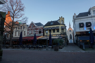 Enschede, Netherlands - January 28, 2024 - Oude Markt - the Old Marketplace square on a winter morning