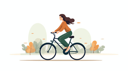 Woman with bike flat cartoon vactor illustration is