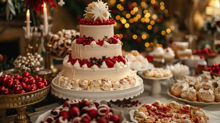 Obraz na płótnie Canvas Christmas Cake and Sweets Table