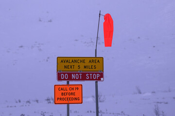 Avalanche warning sign, Atigun Pass, along the Dalton Highway, Alaska