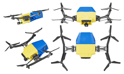 High-Tech Drones Adorned with the Ukrainian Flag Colors in Aerial Formation