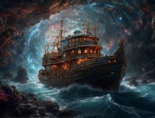 Raamstickers ship in the sea © Katherine