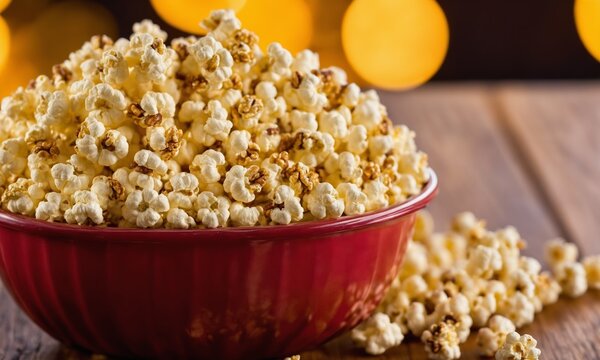 Kettle corn popcorn on a table, a tasty snack to enjoy