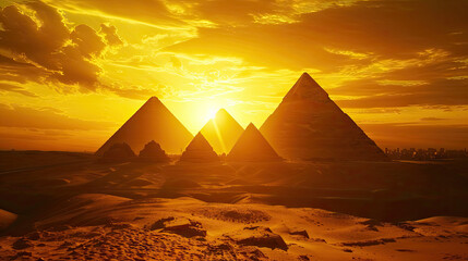 Silhouette of The Great Pyramids at sunset, Giza near Cairo, Egypt  - obrazy, fototapety, plakaty