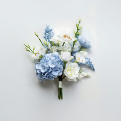 Winter Wedding Bouquet - blue and white flowers, plain backdrop