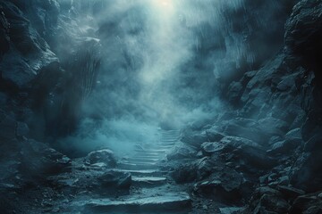 Stairway Leading to Mountain Cave - Powered by Adobe