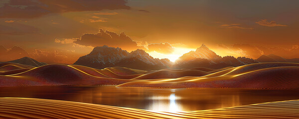 surreal calming golden desert landscape - obrazy, fototapety, plakaty