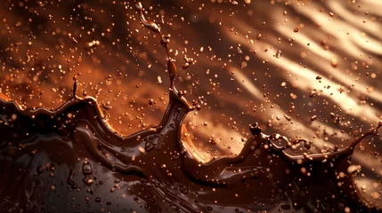 Türaufkleber splash of chocolate on a dark background close-up. © sri