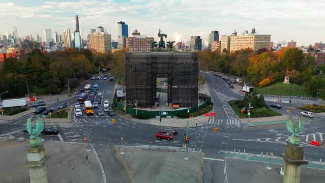 Aerial View of the Soldier and Sailor Memorial Arch Under Restoration