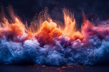 Explosion of colored powder isolated on black background. Colorful rainbow paint splash. Colorful Abstract spray of powder on black background.