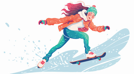 Young skater woman scribble flat cartoon vactor ill