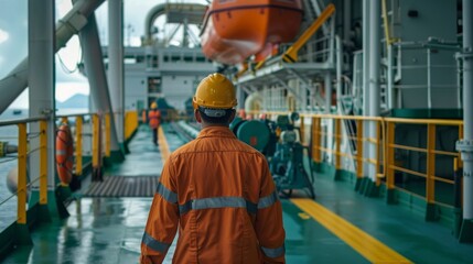 Safety officer conducting routine inspection on ship deck